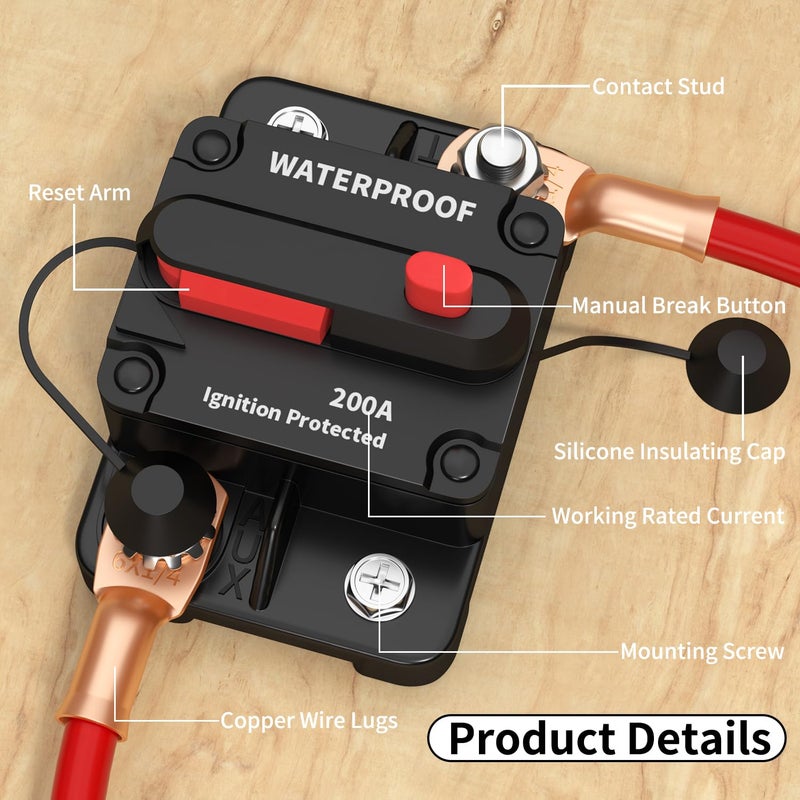 DAIERTEK 12V Circuit Breaker 200A, 12 Volt 200 Amp Circuit Breakers Waterproof Resettable Marine Circuit Breaker for Car Auto -2Pack - Image 5
